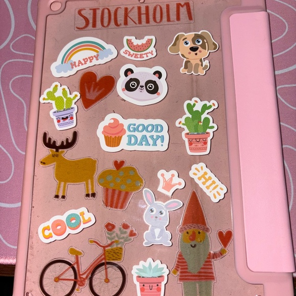 Pink 9th Generation iPad Case With Clear Back and Cute Stickers - Picture 2 of 4